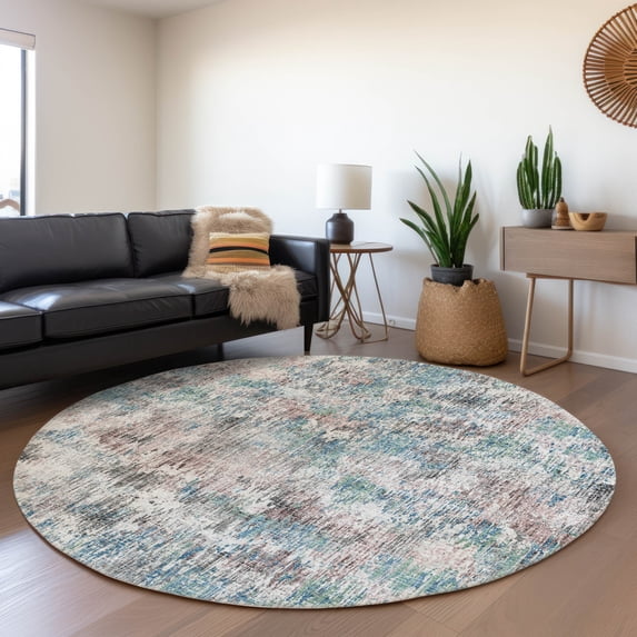 Addison Rugs Mayfield Washable Transitional Soft Abstract Multi Round Rug, 8' x 8'