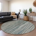 thumbnail image 1 of Addison Rugs Mayfield Washable Transitional Textured Stripes Peacock Round Rug, 8' x 8', 1 of 5