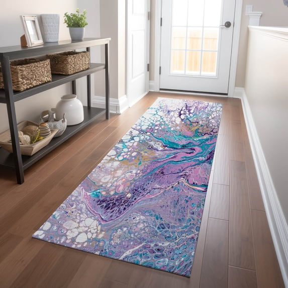 Addison Rugs Mayfield Washable Contemporary Abstract Periwinkle Runner Rug, 2'3" x 7'6"