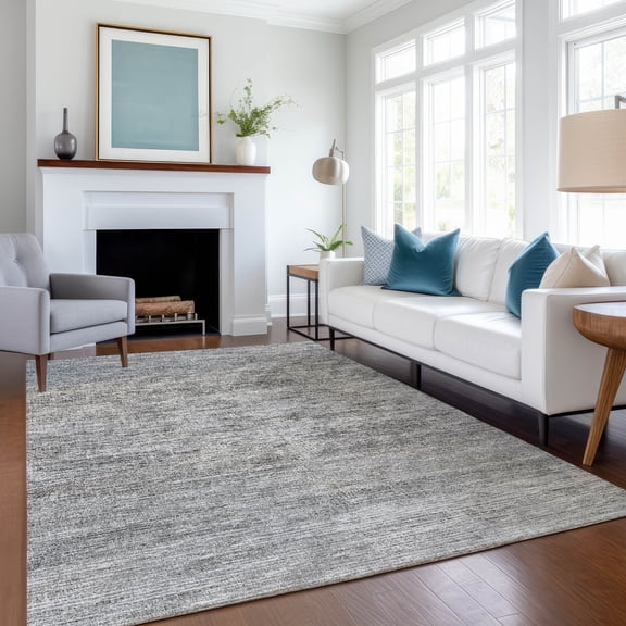 Addison Rugs Mayfield Washable Transitional Horizontal Bars Silver Rectangle Rug, 3' x 5'