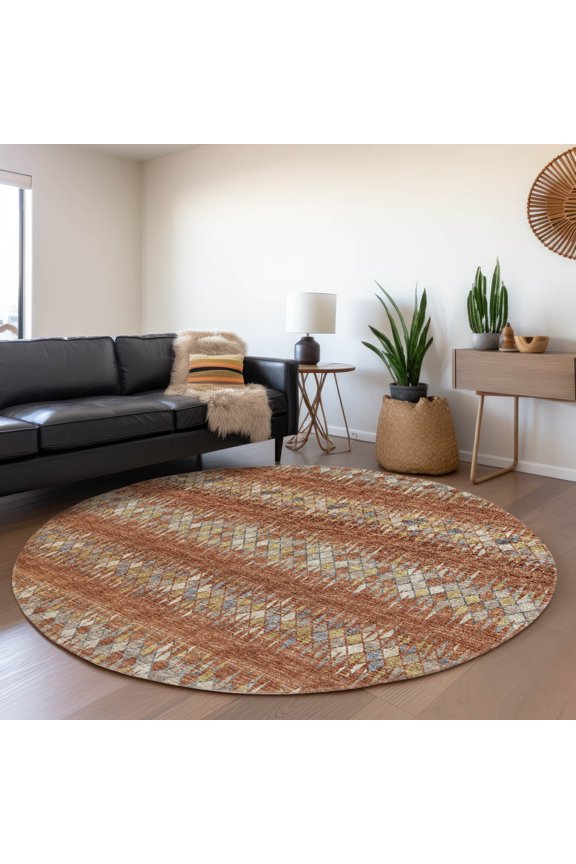 Mayfield Washable Transitional Chevron, Argyle Spice Round Rug, 8' x 8'