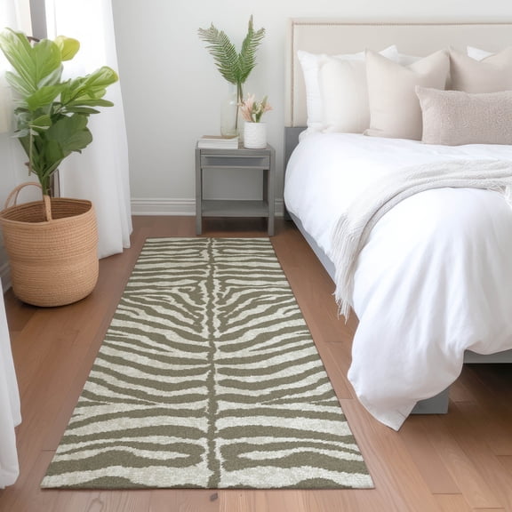 Addison Rugs Mayfield Washable Animal Skin Pattern Zebra Taupe Runner Rug, 2'3" x 7'6"