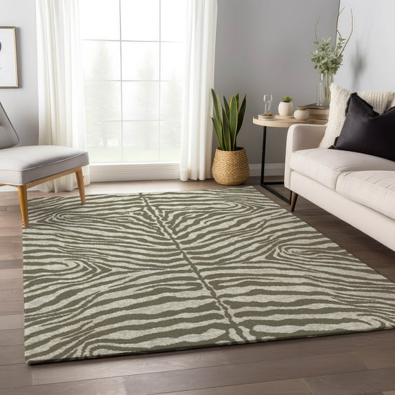 Addison Rugs Mayfield Washable Animal Skin Pattern Zebra Taupe Rectangle Rug, 8' x 10'