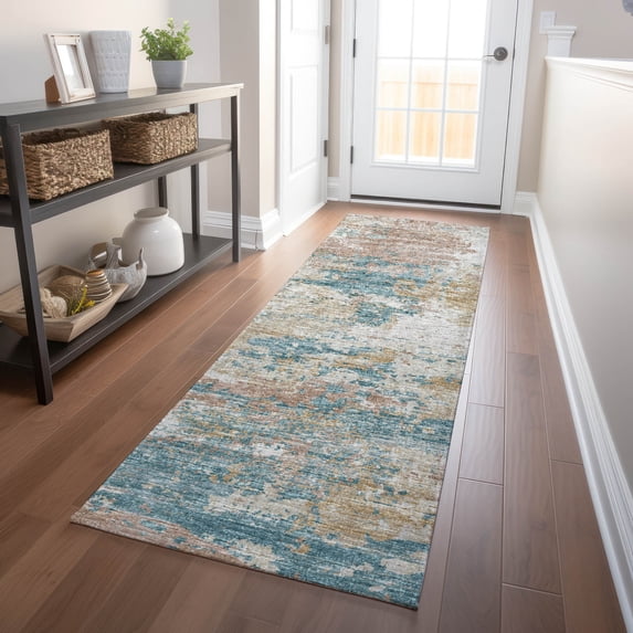 Addison Rugs Mayfield Washable Transitional Soft Abstract Teal Runner Rug, 2'3" x 7'6"