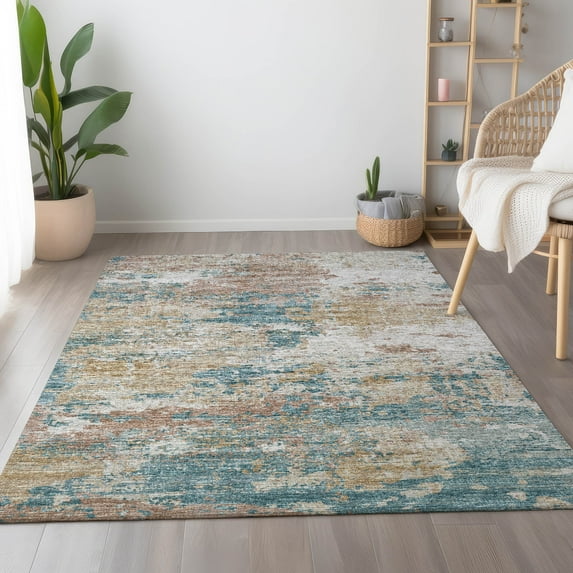 Addison Rugs Mayfield Washable Transitional Soft Abstract Teal Rectangle Rug, 5' x 7'6"