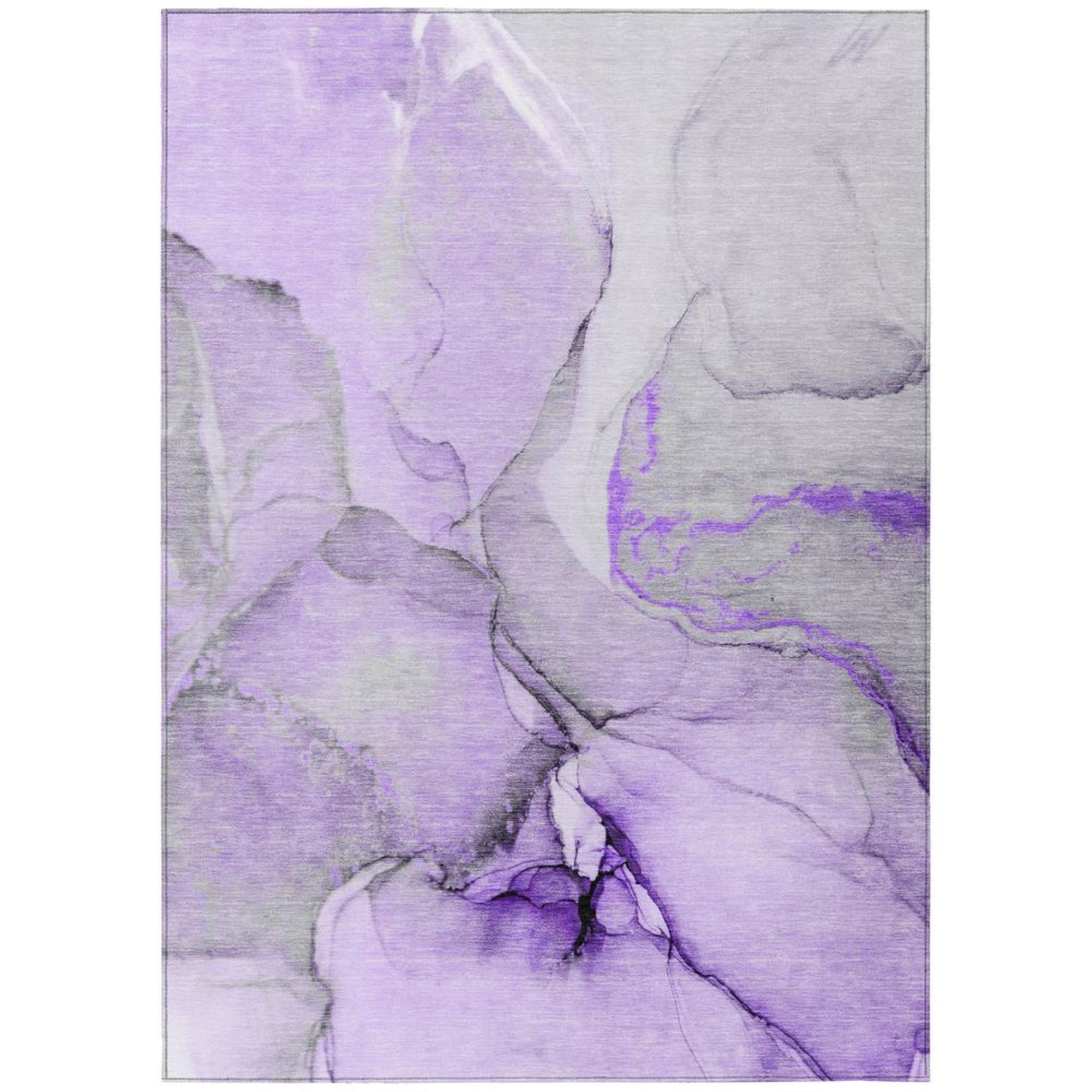 Purple and Gray Synthetic Washable Rectangular Area Rug