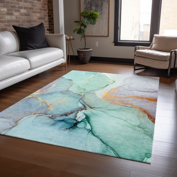 Addison Rugs Chantille Indoor/Outdoor Transitional Watercolors Teal Washable Rectangle Rug, 9' x 12'