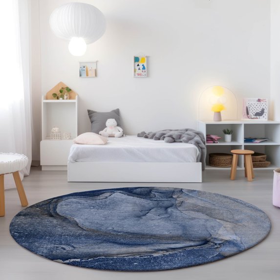 Addison Rugs Chantille Indoor/Outdoor Transitional Watercolors Navy Washable Round Rug, 8' x 8'