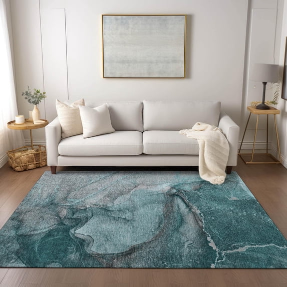 Addison Rugs Chantille Indoor/Outdoor Transitional Watercolors Teal Washable Rectangle Rug, 2'6" x 3'10"