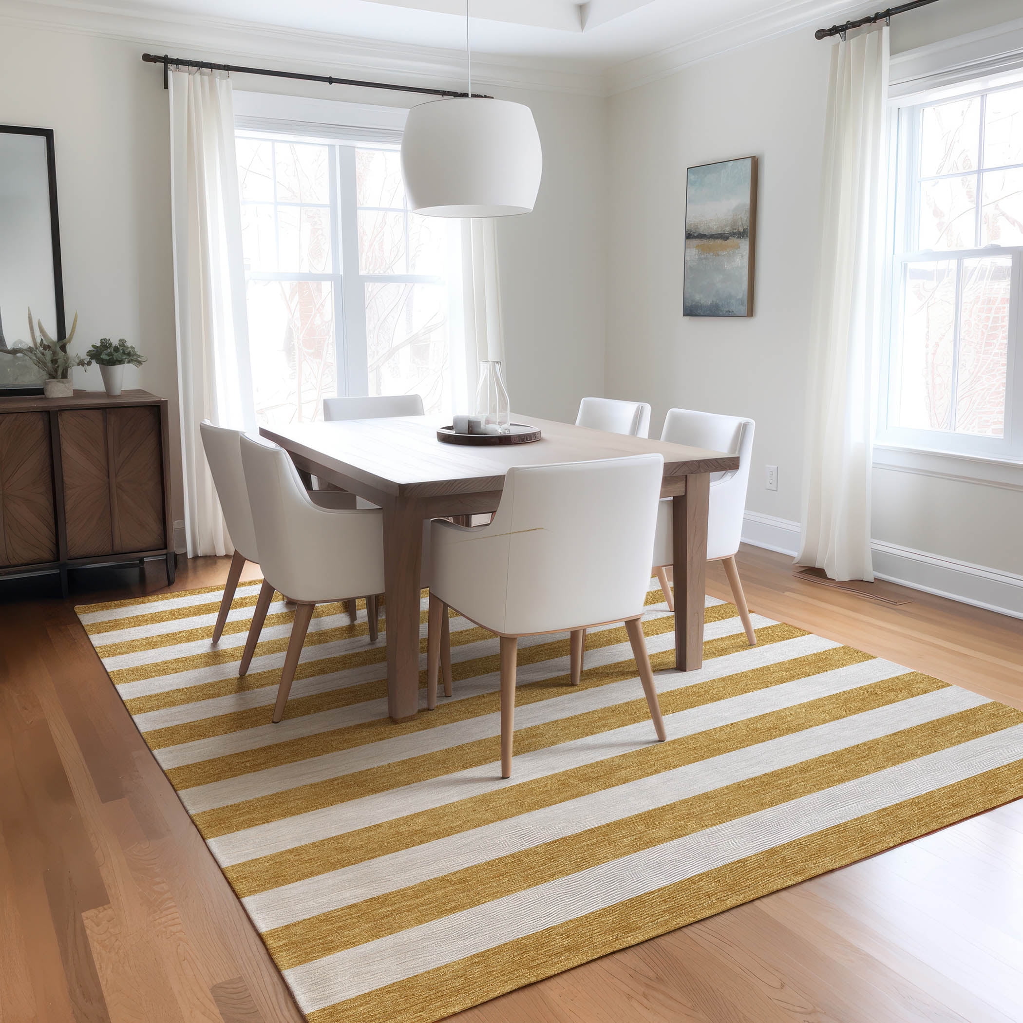 Addison Rugs Chantille Indoor/Outdoor Transitional Stripes Gold Washable Rectangle Rug, 2'6" x 3'10"