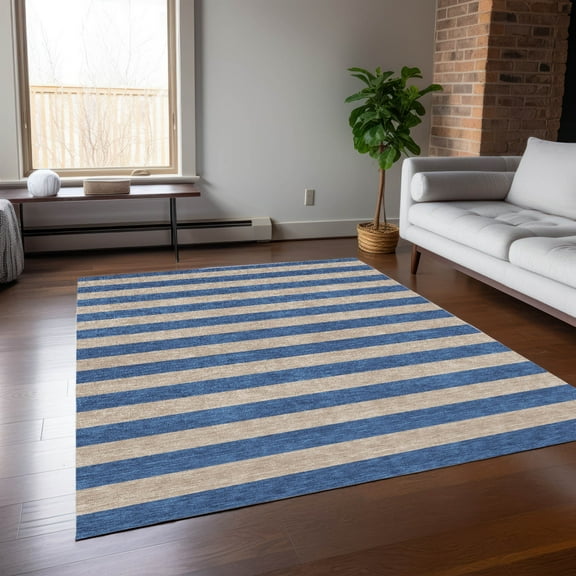 Addison Rugs Chantille Indoor/Outdoor Transitional Stripes Tan Washable Rectangle Rug, 2'6" x 3'10"