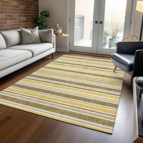 Addison Rugs Chantille Indoor/Outdoor Transitional Stripes Mocha Washable Rectangle Rug, 3' x 5'