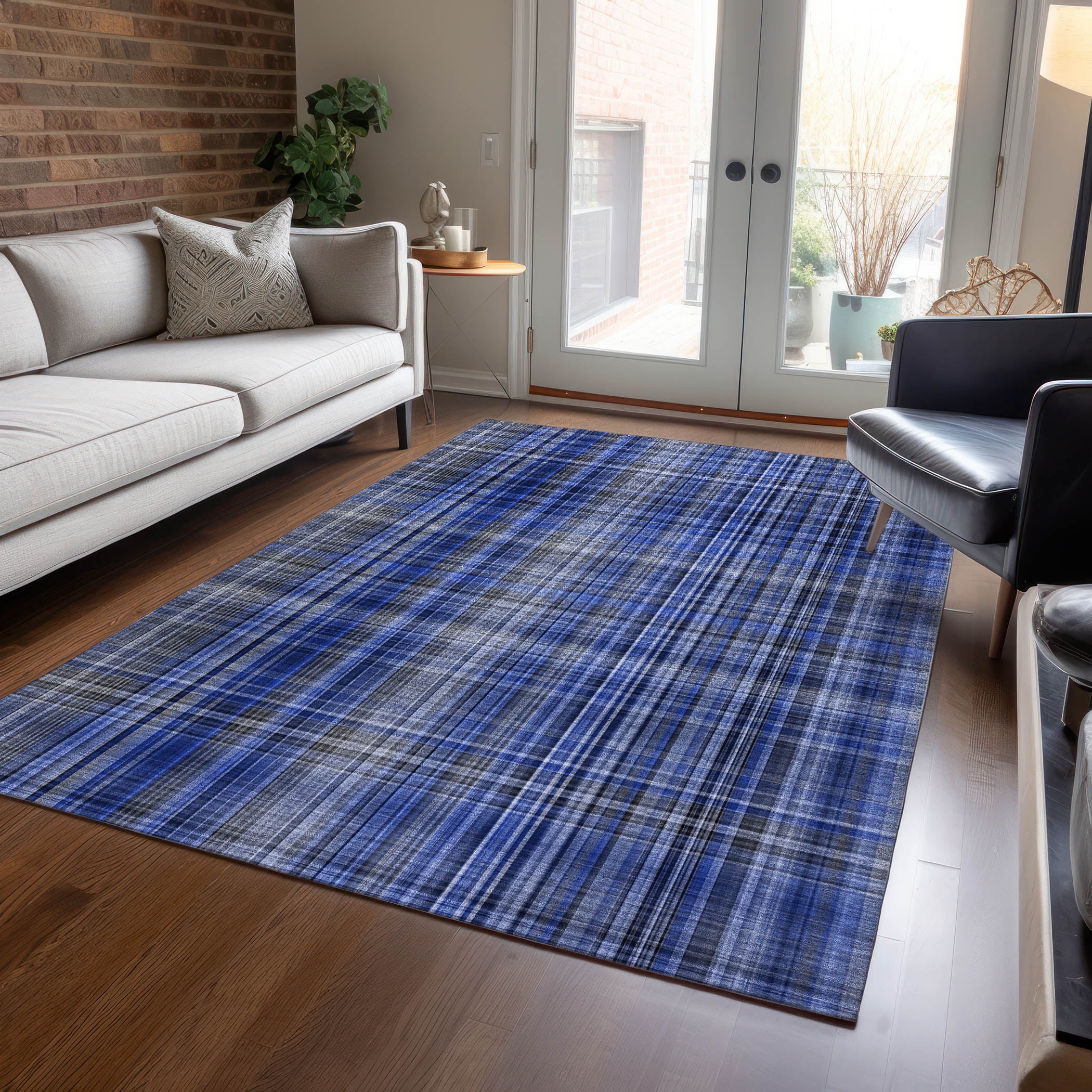 Addison Rugs Chantille Indoor/Outdoor Transitional Plaid Navy Washable Rectangle Rug, 2'6" x 3'10"