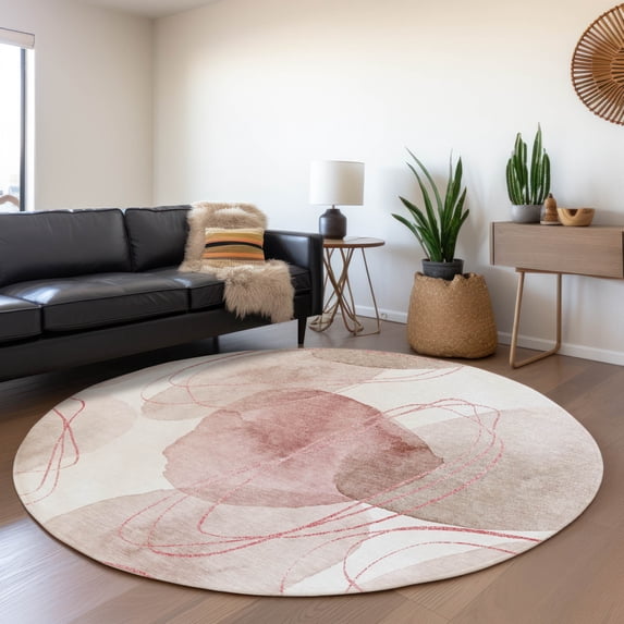 Addison Rugs Chantille Indoor/Outdoor Contemporary Organic Merlot Washable Round Rug, 8' x 8'