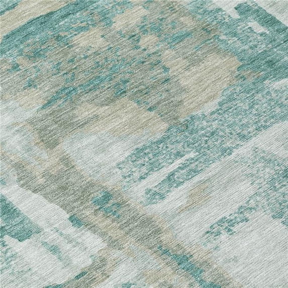 HomeRoots 629180 5 x 8 ft. Teal, Blue & Ivory Abstract Washable Transitional Indoor & Outdoor Rectangle Area Rug