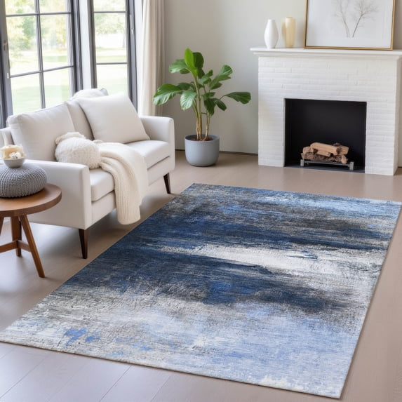 Addison Rugs Chantille Indoor/Outdoor Transitional Abstract Navy Machine Washable Rectangle Rug, 5' x 7'6"
