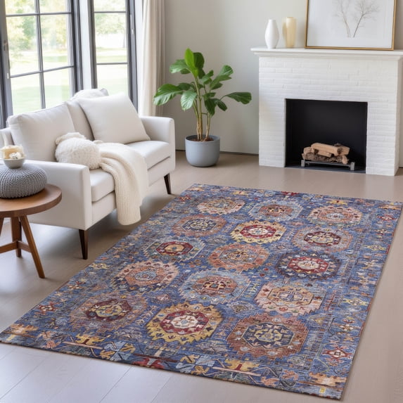 Addison Rugs Chantille Indoor/Outdoor Traditional Medallions Denim Machine Washable Rectangle Rug, 5' x 7'6"