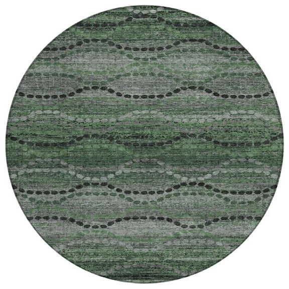 HomeRoots 629709 8 ft. Olive Green & Gray Ogee Washable Transitional Indoor & Outdoor Round Area Rug