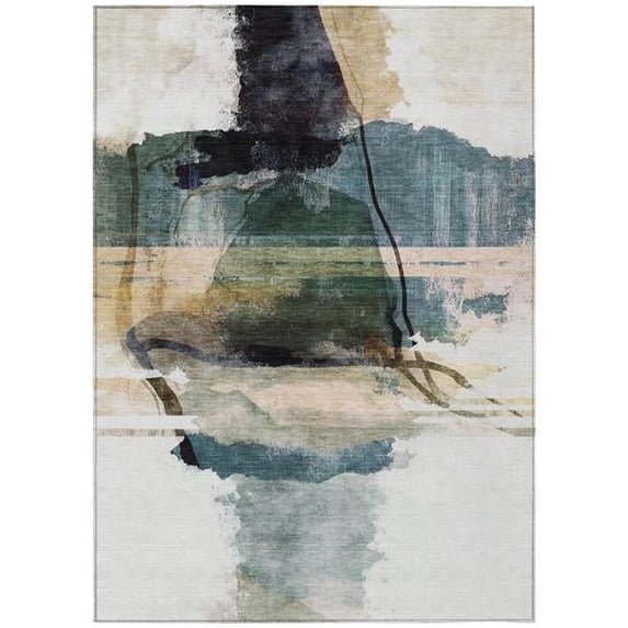 HomeRoots 629770 8 x 10 ft. Green & Ivory Abstract Washable Transitional Indoor & Outdoor Rectangle Area Rug
