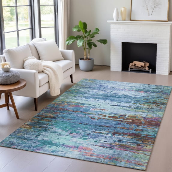 Addison Rugs Chantille Indoor/Outdoor Transitional Abstract Blue Machine Washable Rectangle Rug, 3' x 5'