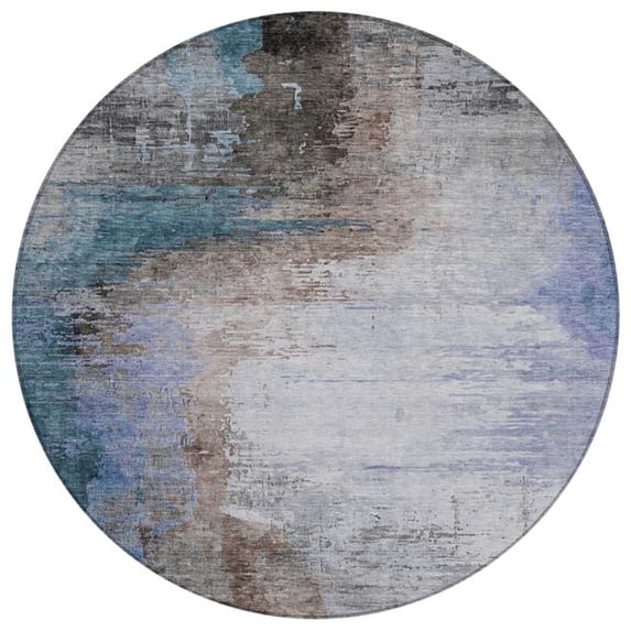 HomeRoots 629993 8 ft. Brown Lavender & Taupe Abstract Washable Transitional Indoor & Outdoor Round Area Rug