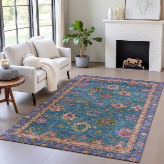 Addison Rugs Chantille Indoor/Outdoor Traditional Global Teal Machine Washable Rectangle Rug, 5' x 7'6"