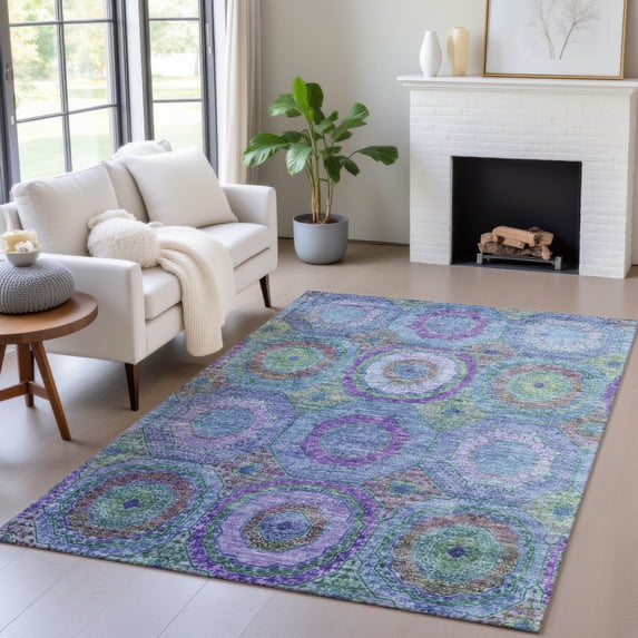 Addison Rugs Chantille Indoor/Outdoor Transitional Panel Blue Machine Washable Rectangle Rug, 8' x 10'