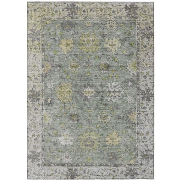 HomeRoots 630284 10 x 14 ft. Sage Gray & Gold Floral Washable Traditional Indoor & Outdoor Rectangle Area Rug