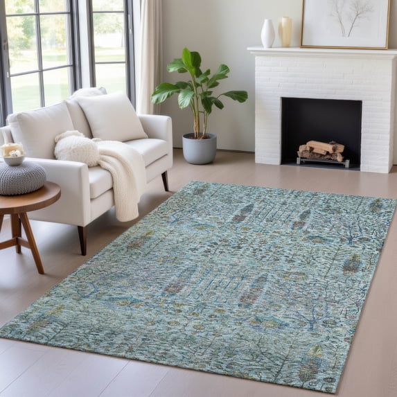 Addison Rugs Chantille Indoor/Outdoor Transitional Americana Teal Machine Washable Rectangle Rug, 3' x 5'