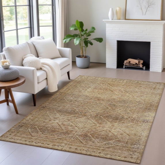 Addison Rugs Chantille Indoor/Outdoor Transitional Geometric Khaki Machine Washable Rectangle Rug, 3' x 5'