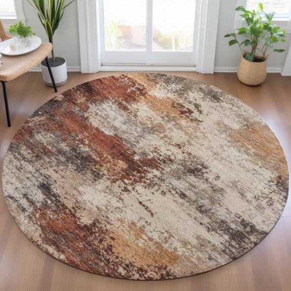 Addison Rugs Chantille Indoor/Outdoor Transitional Abstract Paprika Machine Washable Round Rug, 8' x 8'