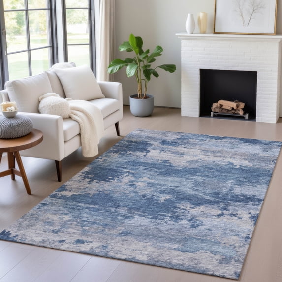 Addison Rugs Chantille Indoor/Outdoor Transitional Abstract Navy Machine Washable Rectangle Rug, 5' x 7'6"