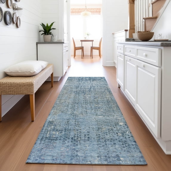 Addison Rugs Chantille Indoor/Outdoor Transitional Abstract Blue Machine Washable Runner Rug, 2'3" x 7'6"