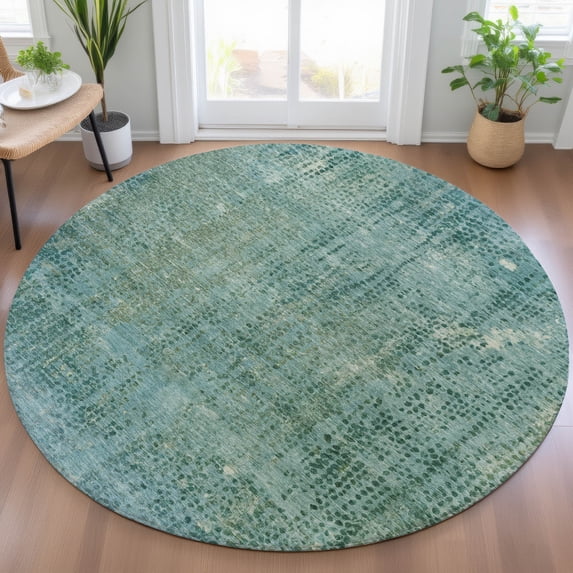 Addison Rugs Chantille Indoor/Outdoor Transitional Abstract Teal Machine Washable Round Rug, 8' x 8'