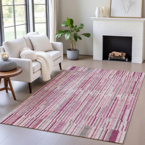 Addison Rugs Chantille Indoor/Outdoor Transitional Stripes Blush Machine Washable Rectangle Rug, 3' x 5'