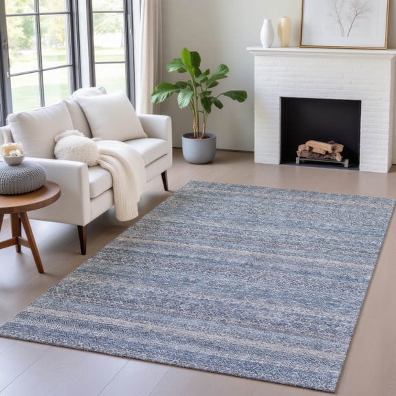 Addison Rugs Chantille Indoor/Outdoor Transitional Stripes Blue Machine Washable Rectangle Rug, 10' x 14'