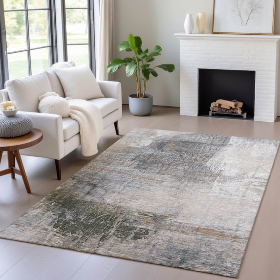 HomeRoots 632023 3 x 5 ft. Beige & Gray Abstract Washable Transitional Indoor & Outdoor Rectangle Area Rug