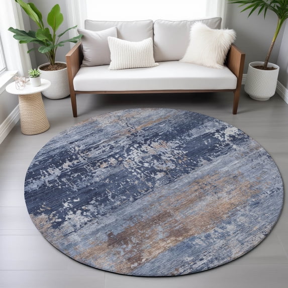 Addison Rugs Chantille Indoor/Outdoor Transitional Abstract Blue Machine Washable Round Rug, 8' x 8'