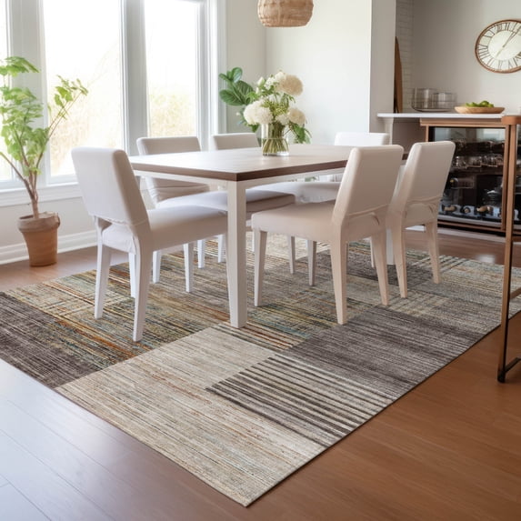 Addison Rugs Chantille Indoor/Outdoor Transitional Geometric Taupe Machine Washable Rectangle Rug, 5' x 7'6"