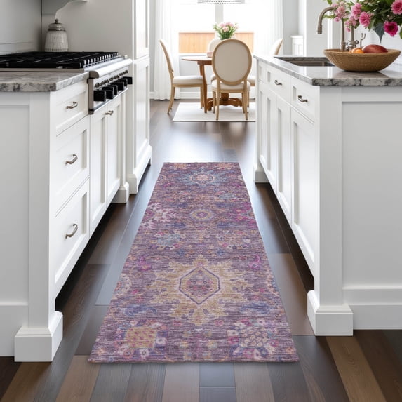 Addison Rugs Chantille Indoor/Outdoor Traditional Medallions Eggplant Machine Washable Runner Rug, 2'3" x 7'6"