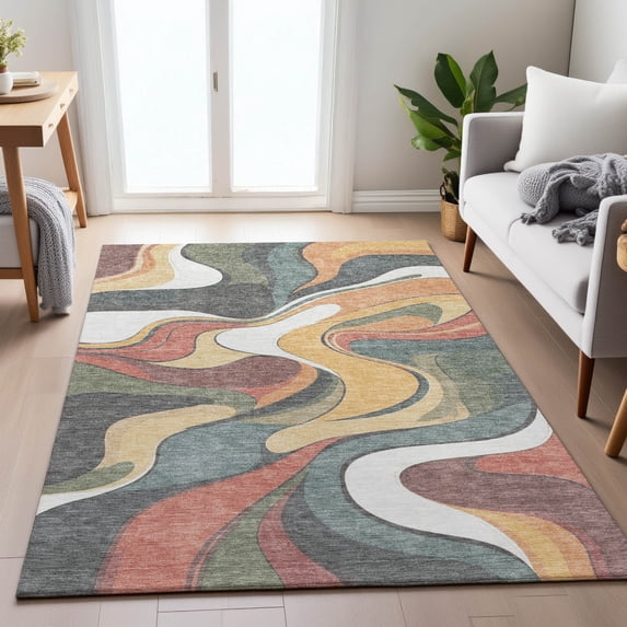 Addison Rugs Chantille Indoor/Outdoor Transitional Swirls Gold Machine Washable Rectangle Rug, 8' x 10'