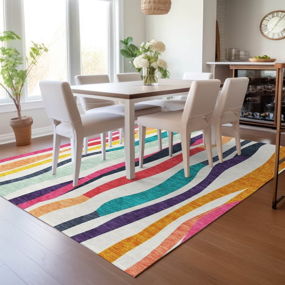 Addison Rugs Chantille Indoor/Outdoor Transitional Stripes Ivory Machine Washable Rectangle Rug, 5' x 7'6"