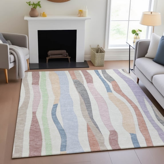 Addison Rugs Chantille Indoor/Outdoor Transitional Stripes Pearl Machine Washable Rectangle Rug, 3' x 5'