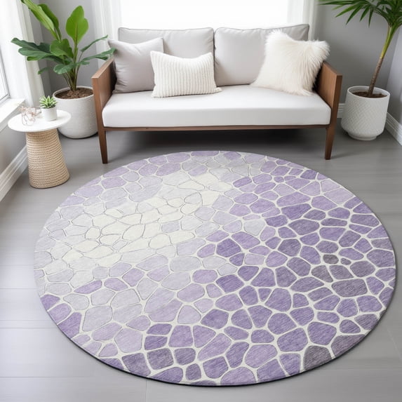 Addison Rugs Chantille Indoor/Outdoor Transitional Geometric Purple Machine Washable Round Rug, 8' x 8'