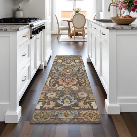 Addison Rugs Chantille Indoor/Outdoor Transitional Floral Chocolate Machine Washable Runner Rug, 2'3" x 7'6"