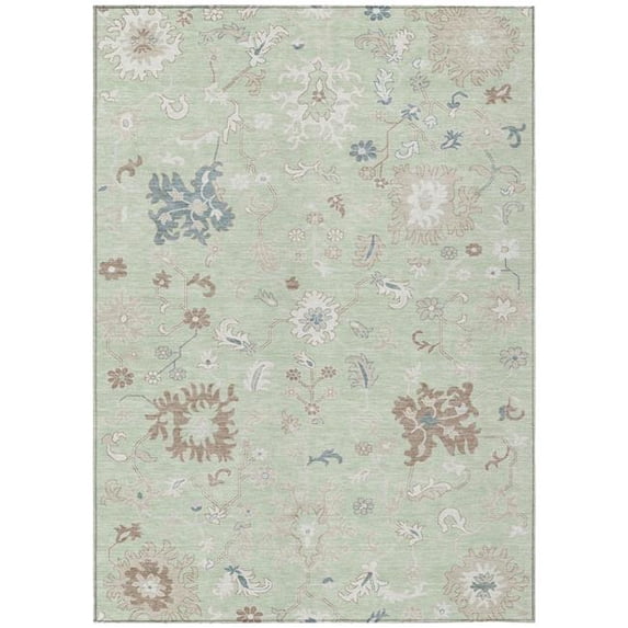 HomeRoots 622927 10 x 14 ft. Artichoke Green, Ivory & Brown Floral Washable Transitional Indoor & Outdoor Rectangle Area Rug