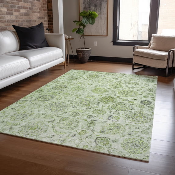 Addison Rugs Chantille Indoor/Outdoor Transitional Damask Aloe Machine Washable Rectangle Rug, 5' x 7'6"