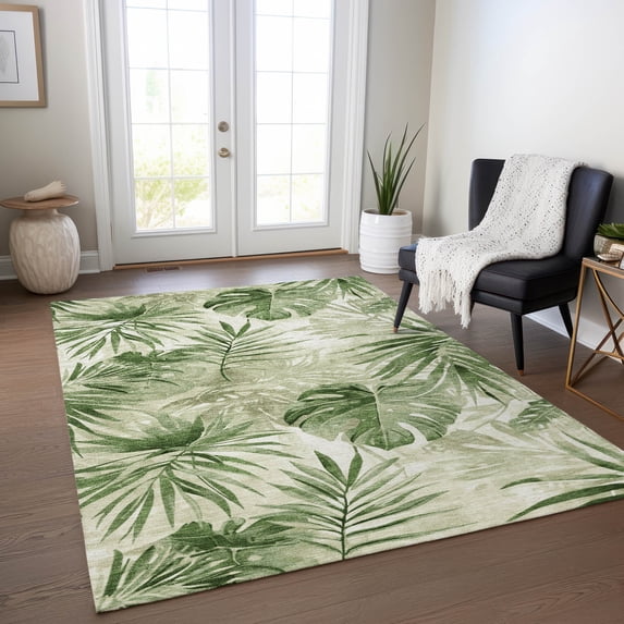 Addison Rugs Chantille Indoor/Outdoor Transitional Floral Aloe Machine Washable Rectangle Rug, 5' x 7'6"