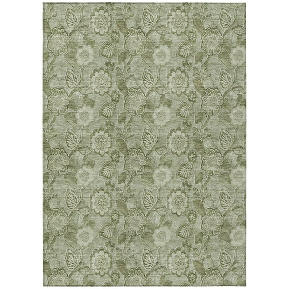 HomeRoots 626586 9 x 12 ft. Artichoke Green & Fern Green Floral Washable Transitional Indoor & Outdoor Rectangle Area Rug