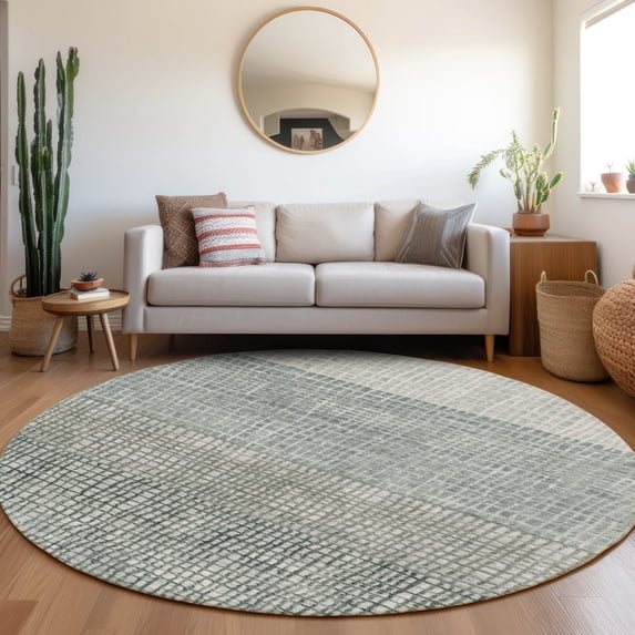 Addison Rugs Chantille Indoor/Outdoor Transitional Geometric Aqua Machine Washable Round Rug, 8' x 8'